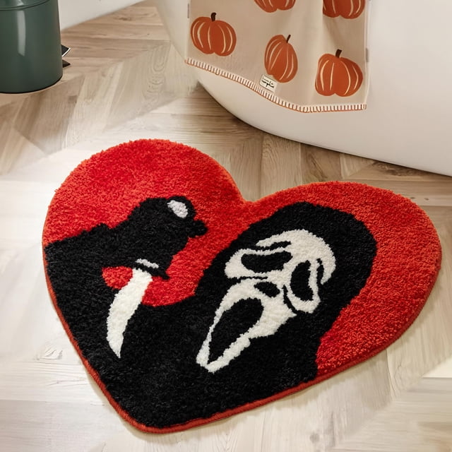 Alfombra de baño TANVILL para Halloween, negra, roja y naranja, antideslizante