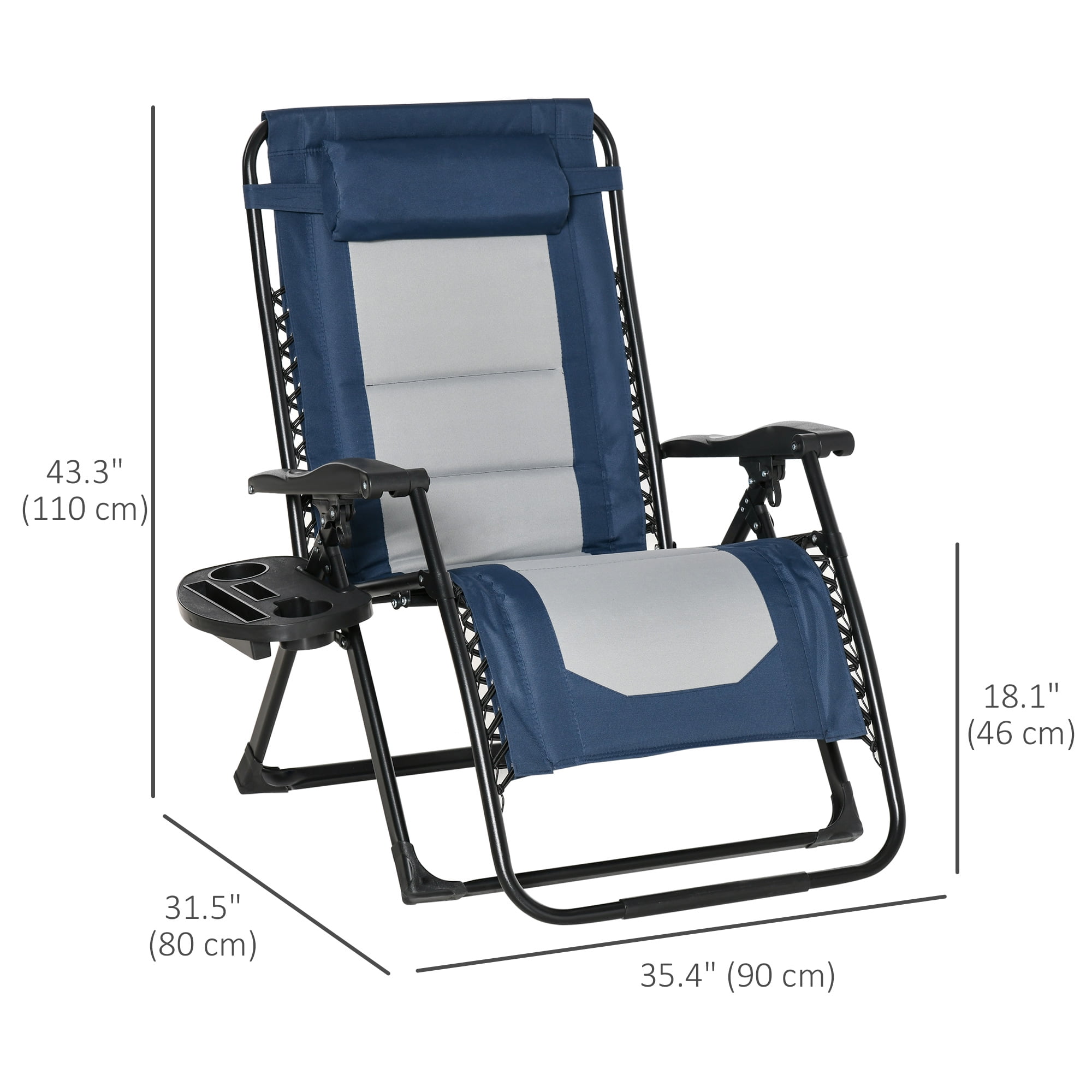 Outsunny Zero Gravity Lounger Chair Padded Folding Reclining Patio Chair with Cup Holder Detachable Headrest Extra Wide Seat 400 LBS Weight Capacity for Poolside Camping Blue and Grey Walmart