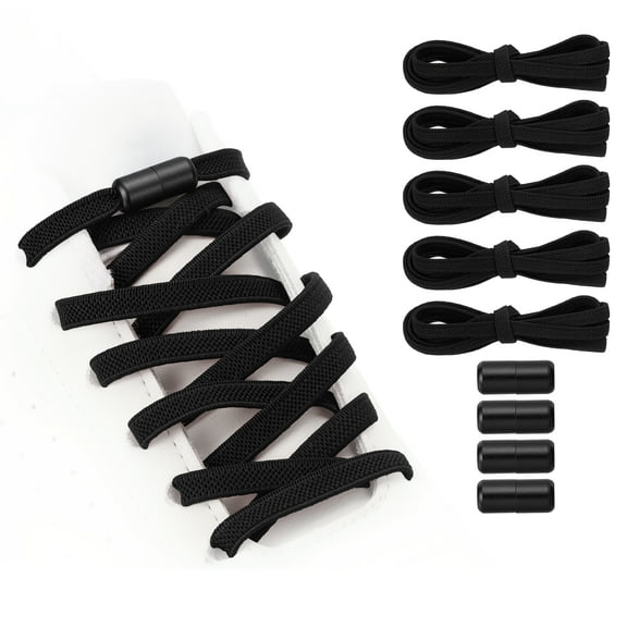 No Tie Shoelaces Tieless Elastic Shoe Laces with 4 Metal Locks Buckles Fit for Adults Sneakers Canvas Shoes Black