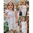 thumbnail image 3 of Vestido Arshiner para niñas con mangas onduladas para verano de 6 a 7 años, blanco, 3 of 7