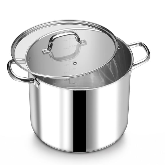 Walchoice 16 QT Stainless Steel Stock Pot with Lid, 16 Quart Large Stockpot Heavy Duty Cooking Soup Pot Cookware with Tri-Ply Bottom for Boiling Stewing, Induction & Dishwasher Safe
