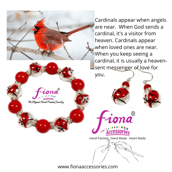 Red Cardinal Sterling Silver Bracelet - "Cardinals Appear When Angels Are Near" Memorial Sympathy Bangle With Cubic Zirconia