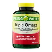 Spring Valley Triple Omega, Fish, Flax, and Borage Oil Softgels, Heart Health Supplement, 120 Count