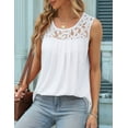 thumbnail image 6 of Summer Tank Tops for Women Loose Fit Pleated Tunics Scoop Neck Sleeveless Lace Tops Curved Hem Flowy White S, 6 of 7