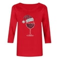thumbnail image 5 of yoeyez Christmas Shirt Women Dressy 3/4 Length Sleeve Tops Red Wine Glass Printed T-Shirts Funny Crewneck Graphic Holiday Tops Pullover, 5 of 5