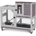 thumbnail image 3 of 2-Story Rabbit Hutch Bunny Cage with Leak-Proof Trays & Chew-Proof Ramp - Indoor/Outdoor 39.3" Wooden Rabbit Cage with Wheels for Rabbits, Guinea Pigs, Small Animal (Grey), 3 of 13
