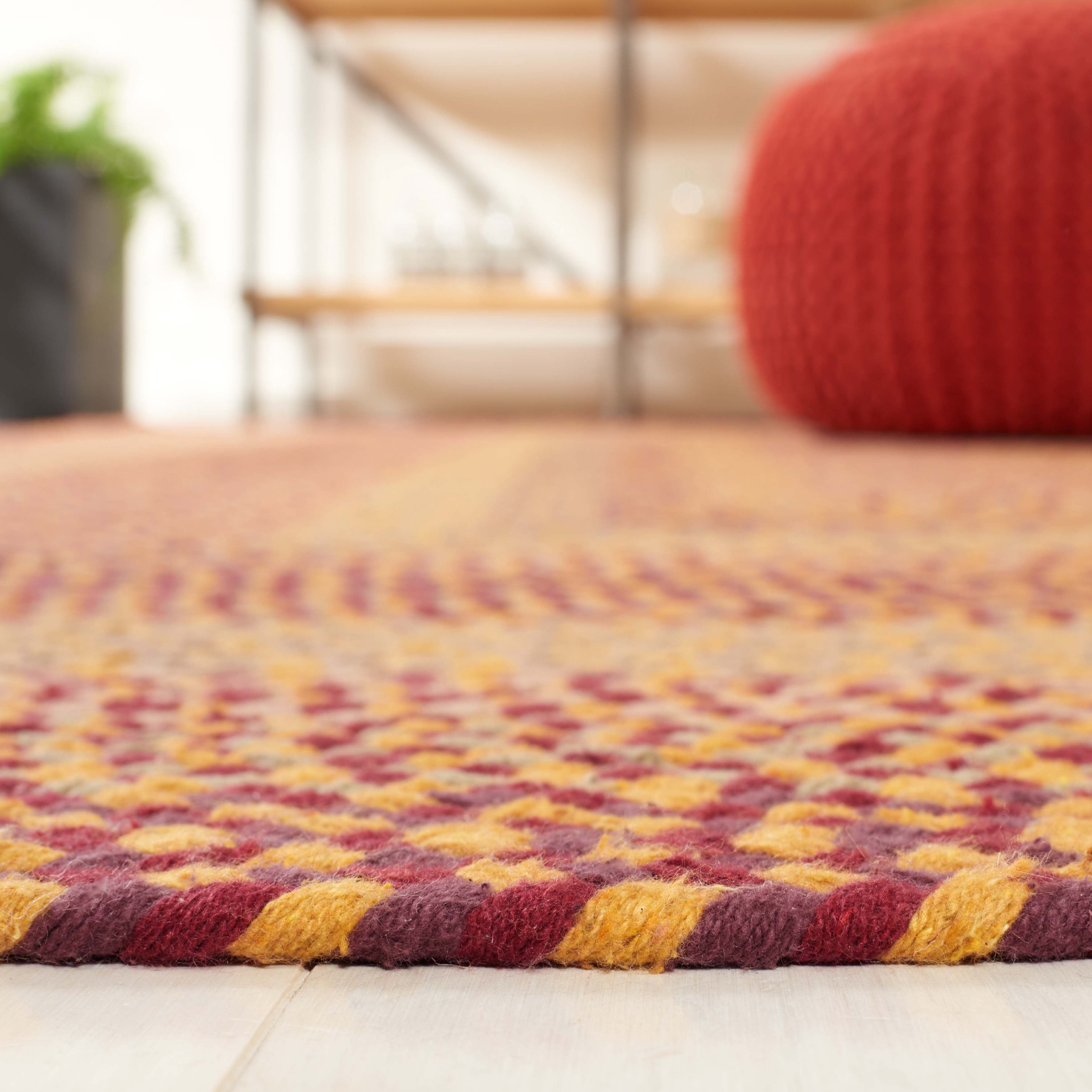 SAFAVIEH Braided Claes Bordered Reversible Area Rug, Yellow/Red, 6' x 6' Square