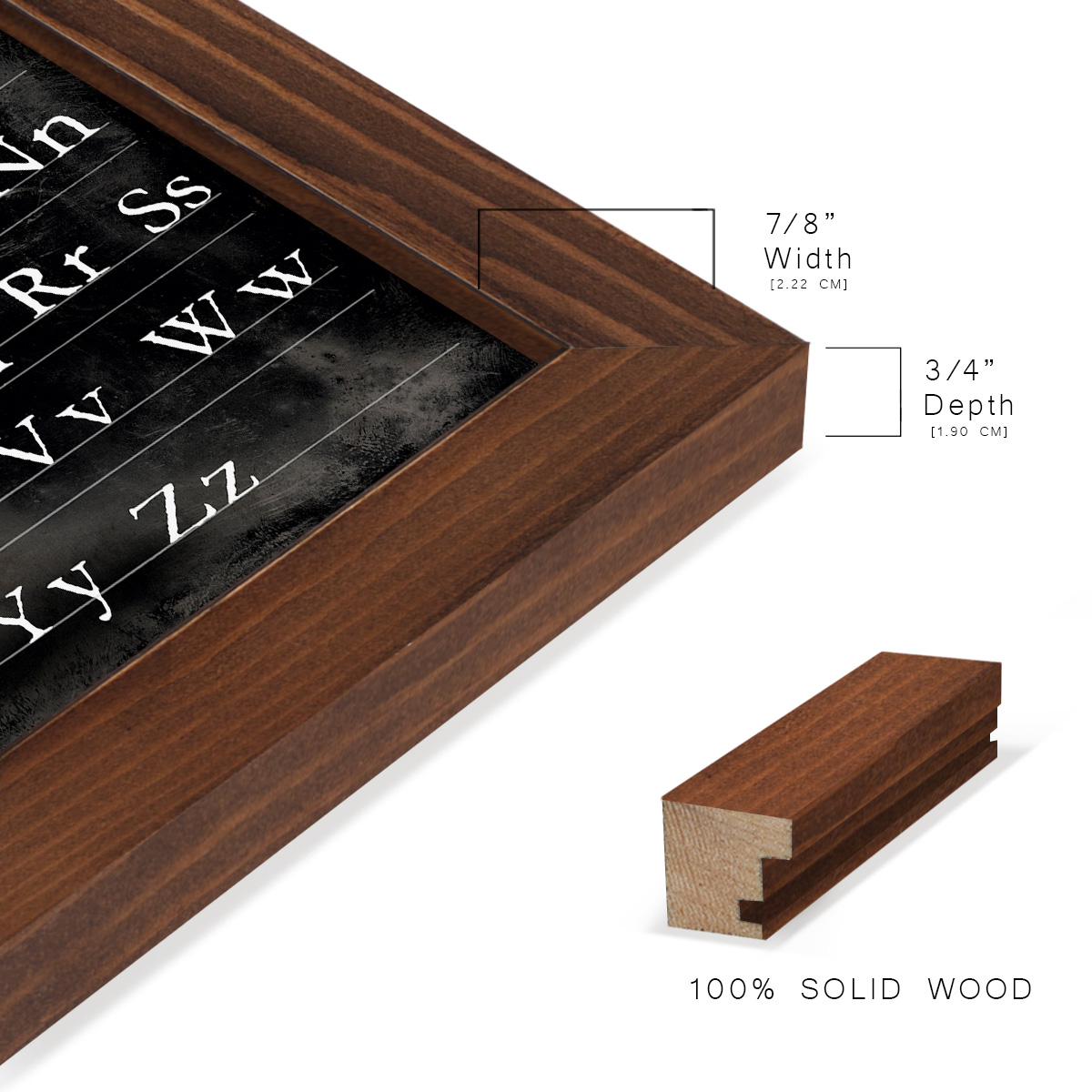 Alphabet Chart - Framed Print w/glass - Chestnut