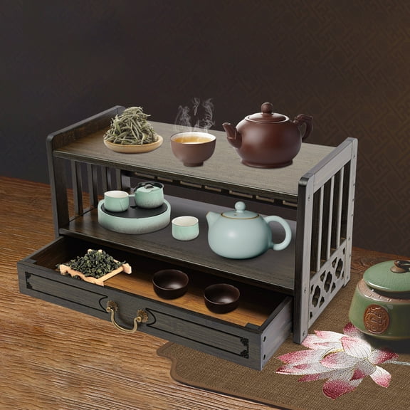 Walnut-Colored Bamboo 52*25*28cm Chinese-Style Storage Table 3-Layer Storage Zen Table Retro Meditation Table