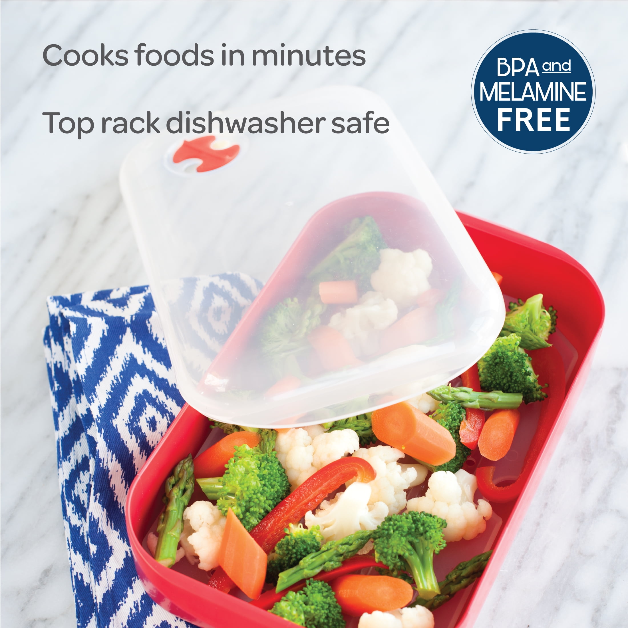 Nordic Ware Microwave Veggie Steamer, Red, 10.4" x 6.6" x 2.1"