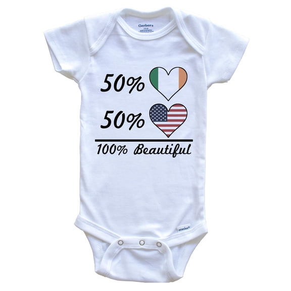 50% Irish 50% American 100% Beautiful Ireland Flag Heart Baby Bodysuit, 0-3 Months White