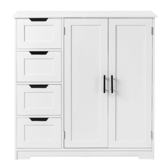 Winado Wooden Bathroom Cabinet Storage Floor Organizer with Drawers & Cupboard, Freestanding White