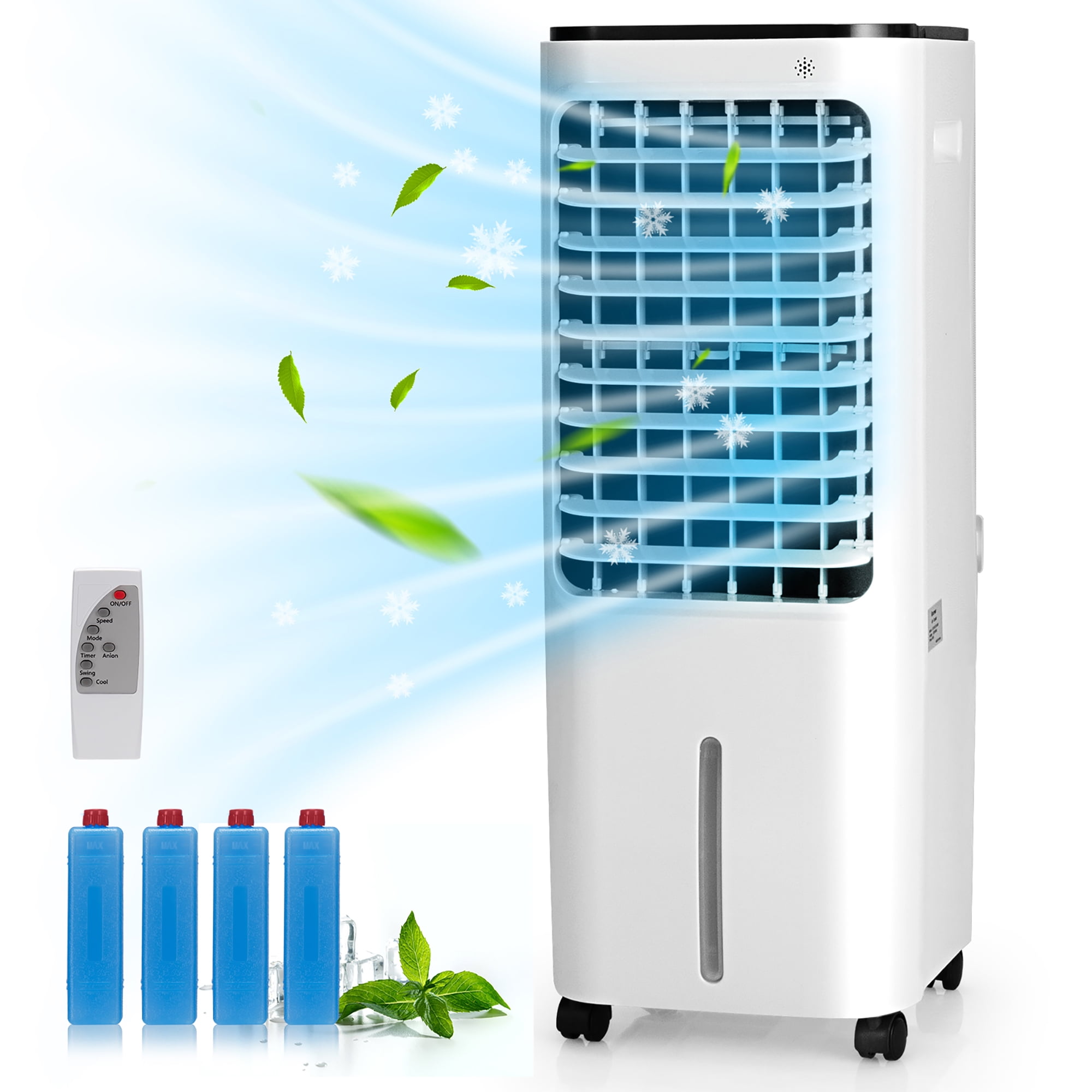 Cooler on Wheels, 4L Water Tank with Ice Boxes 24cm x Knight Portable Air Cooler B White High Cooling Efficiency 3 Speed Setting with 180° Oscillation 57cm Anti Dust Filter 26cm x L H 