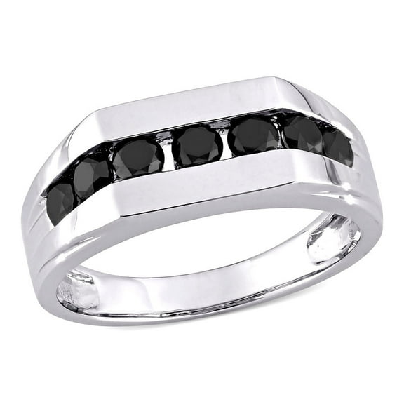 Men's 14K White Gold Over 1 Ct Round Cut Lab Created Black Diamond Wedding Band Ring