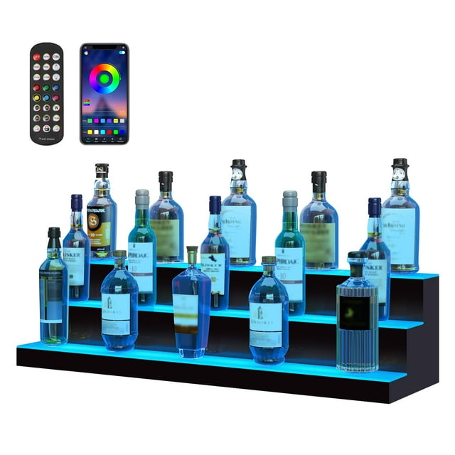 Expositor VEVOR para botellas de licor con iluminación LED, 3 niveles, 1 m, acrílico