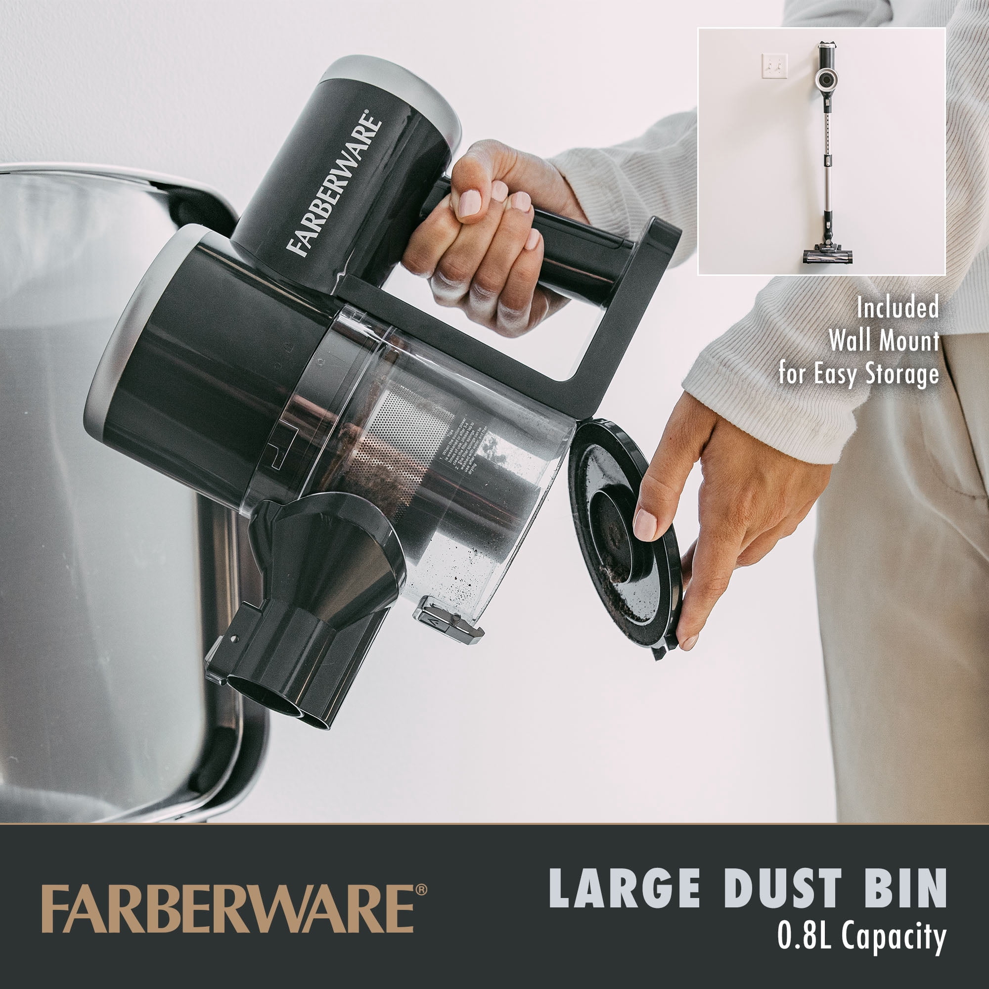 Farberware Cordless Pro Stick Vacuum Cleaner, Powerful Suction with 2 Speeds for Carpet and Hard Floors, Converts to Handheld Vacuum