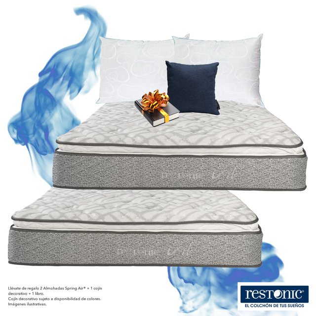 2 Colchones Vail Queen Size + 2 Almohadas Oso + Cojín decorativo + Libro de regalo Restonic Spring Air Vail