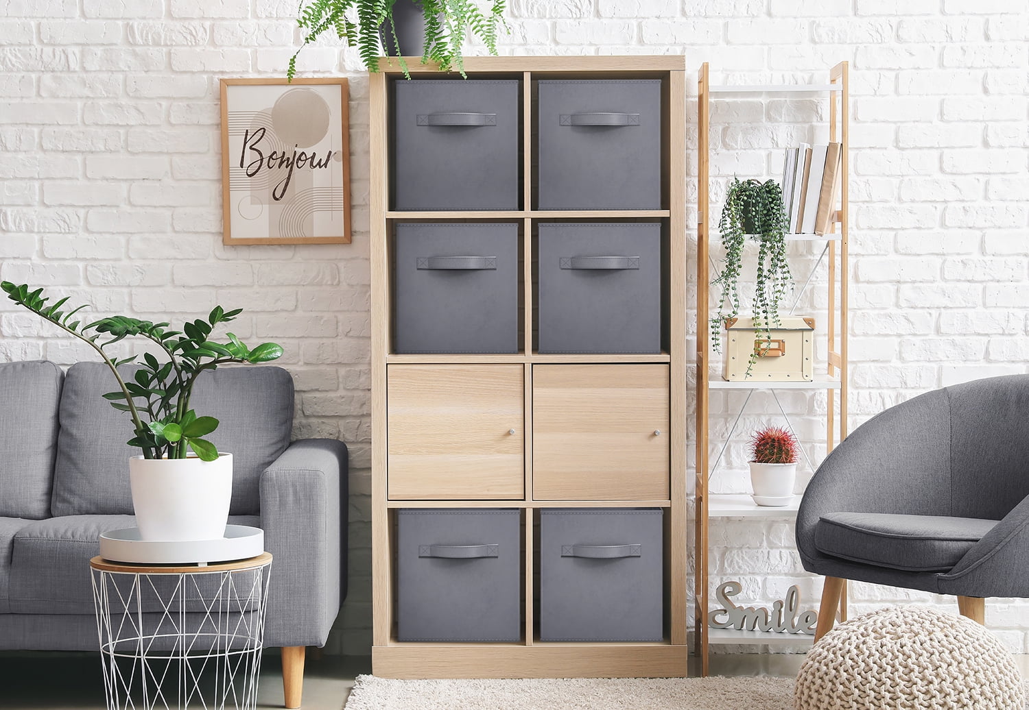 Sorbus 13" Foldable Fabric Storage Cube Bin, Gray (2 pack)