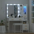 thumbnail image 3 of Makeup Vanity Desk with Mirror and Lights, White Vanity Desk with Charging Station, LED Cabinet, 5 Drawers & Storage Bag, Vanity Mirror with Lights Desk and Chair, Vanity Table Set with Stool, 3 of 9