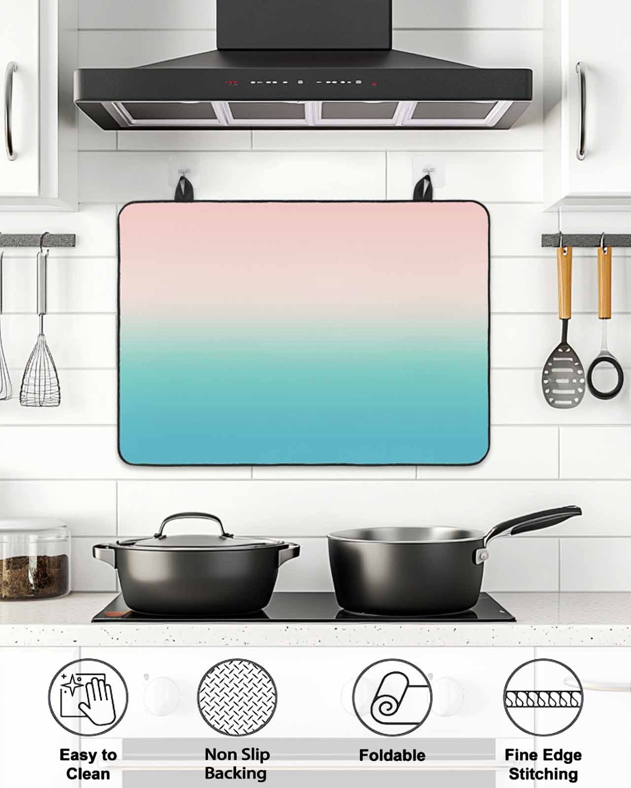 Stove Top Covers for Electric Stove, Pink Teal Ombre Glass Stovetop Cover Protector, Modern Abstract Art Gradient Aesthetics Induction Cooktop Protector Oven Mat for Kitchen Countertop 24"x21"