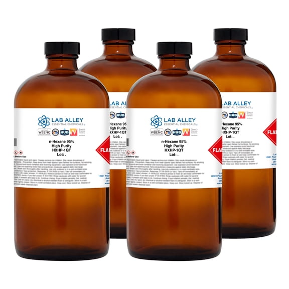 Lab Alley n-Hexane Chemical Solvent, 95% High Purity Grade, Pack of 4 x 1 Gallon Bottles