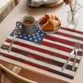 thumbnail image 3 of Farmhouse American Flag Placemats Set of 8 Blue Red USA Flag Vintage Place Mats Indoor Wipeable Table Mats Washable Cloth Dining Table Placemats for Kitchen Holiday Party Home Decor 13x19 Inch, 3 of 9