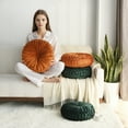 thumbnail image 3 of HIG Set of 2 Pumpkin Pleated Round Throw Pillows, Soft Velvet, Emerald, 14.5" Diameter, 3 of 6