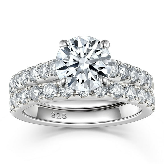 Newshe Jewellery 2ct Moissanite Wedding Ring Set Engagement Rings for Women 925 Sterling Sliver Round Cut Size 7