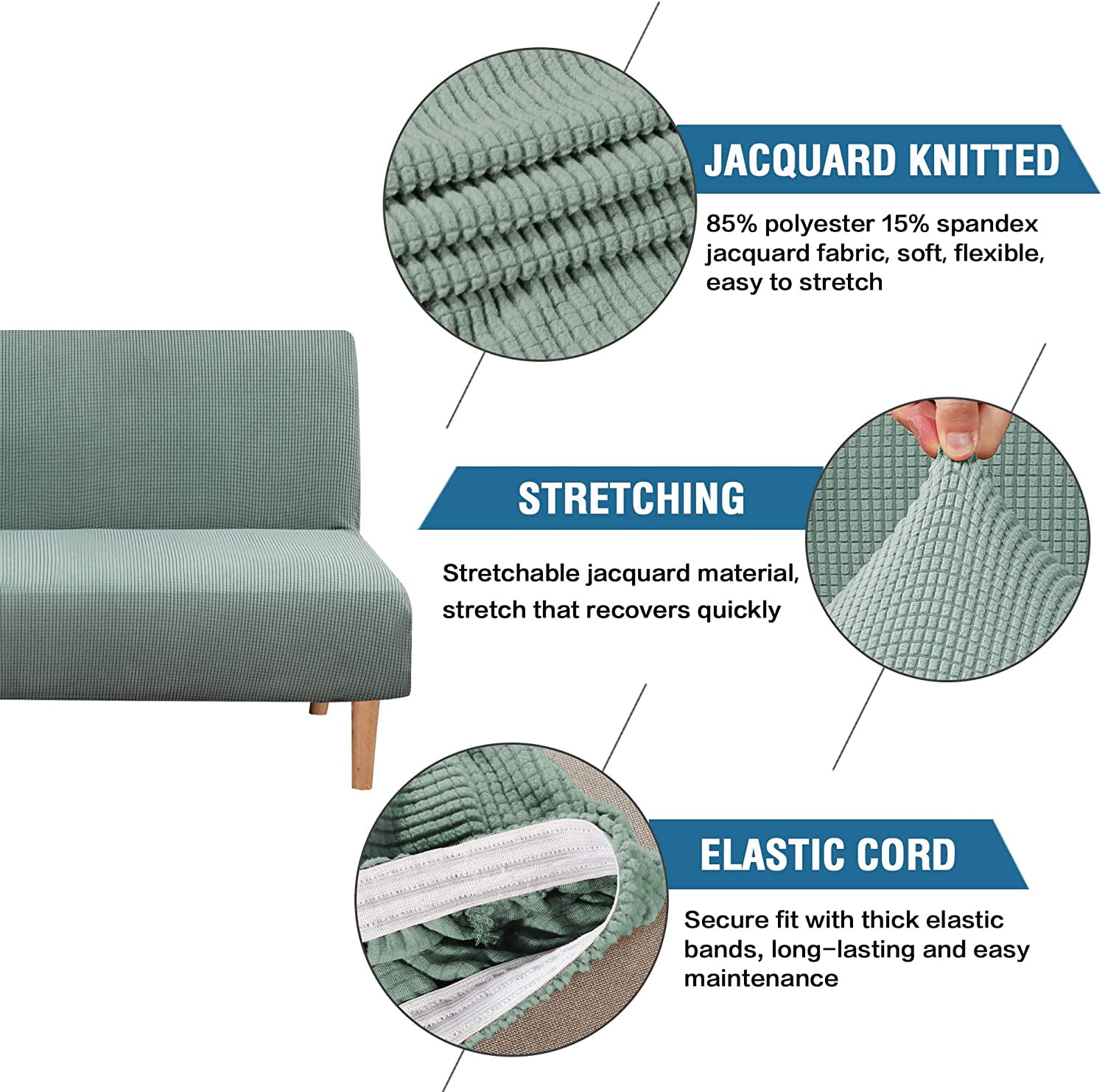XUELC Armless Stretch Thickened Sofa Bed Cover Protective Cover Stretch Functional Rich Texture High Spandex Small Plaid Jacquard Fabric Duvet Cover