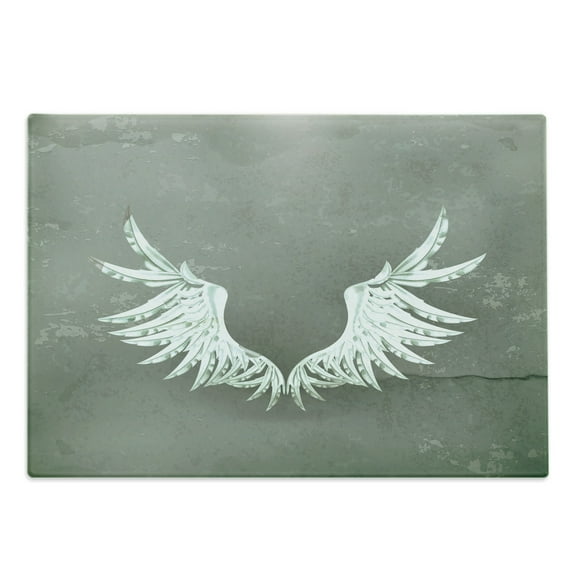 Grunge Cutting Board, Old-Fashion Coat of Arms Wings in Front of Cracked Dirty Wall Royal Insignia Design, Decorative Tempered Glass Cutting and Serving Board, Large Size, Grey White, by Ambesonne