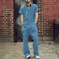 thumbnail image 3 of 2DXuixsh Skin Tight Jumpsuit Men Spring and Summer Lightweight Jumpsuit Comfortable Lapel Solid Jumpsuits Casual Plus Size Short Sleeve Jumpsuit Men Jumpsuits and Rompers Elegant Blue M, 3 of 8