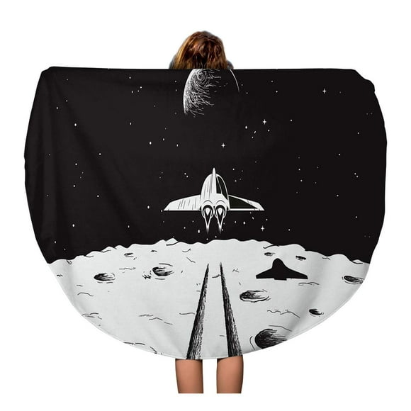 POGLIP 60 inch Round Beach Towel Blanket Astronaut Spaceship Back to Earth After Mission Moon Science Travel Circle Circular Towels Mat Tapestry Beach Throw