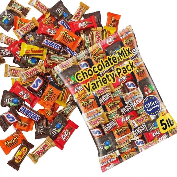 5 lb Chocolate Candy Variety Pack, Bulk Assorted Individually Wrapped Fun Size Chocolates for Parties, Office Snacks, Halloween & Holiday Sharing