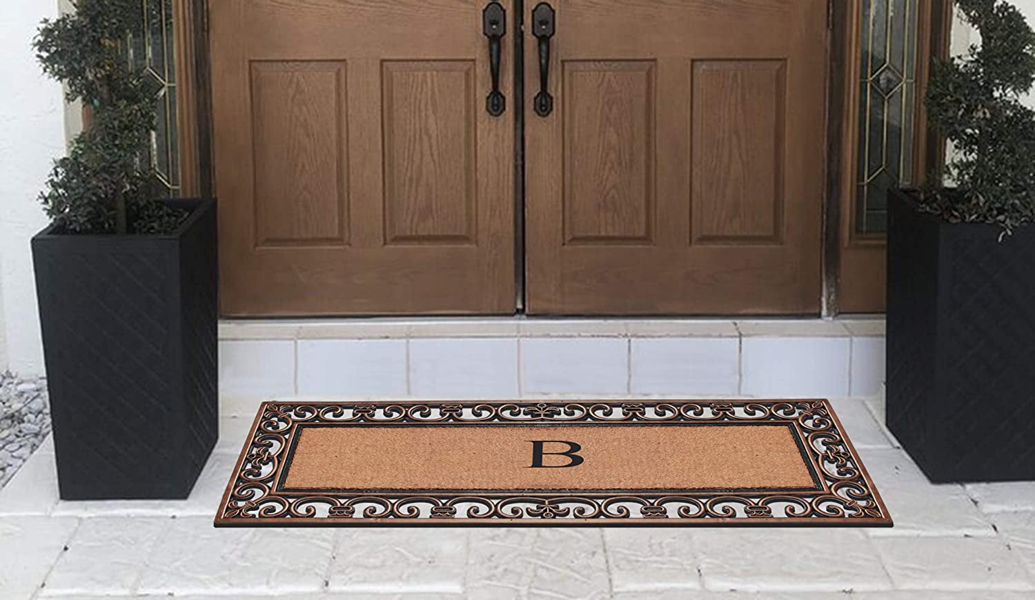 A1 Home Collections Outdoor Paisley Monogrammed B Doormat, Bronze/Black, 47.25 in x 17.71 in