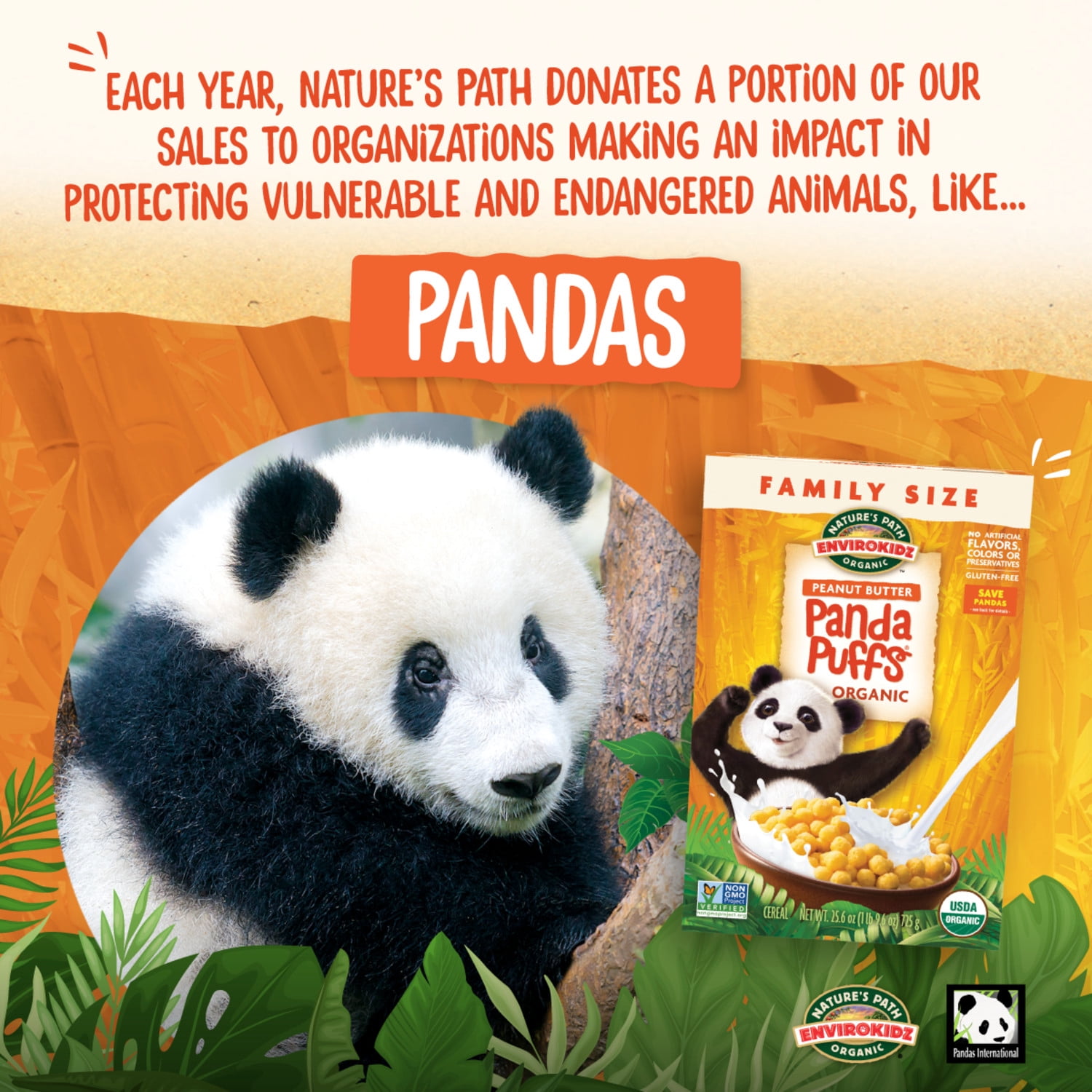 EnviroKidz Organic Panda Puffs Breakfast Cereal, 25.6oz Box (pack of 4)