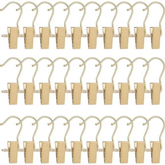 30 PCS Gold Boot Hangers for Closet, Laundry Hooks with Clips, Boot Hanging Hold Clip, Clothes Pins, Space Saving Portable Travel Hangers Clip, Jeans, Tall Boots, Towel, Gold FYC30G