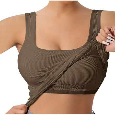 Chbgutlmr Tank Tops with Bulit in Bra for Women Ribbed Square Neck Slim Fitted Backless Camisole Tops