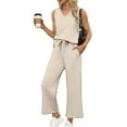 thumbnail image 2 of GXIPO 2 Piece Summer Sets for Women – Casual Wide Leg Crop Pants Lounge Wear Beige M, 2 of 6