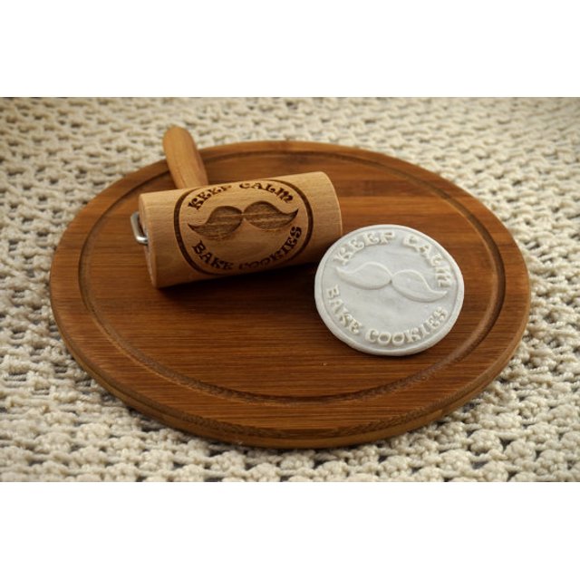 STODOLA Engraved Mini Rolling Pin with Pattern - for Embossed cookies 2.2 x 4-inch (KEEP CALM BAKE COOKIES)