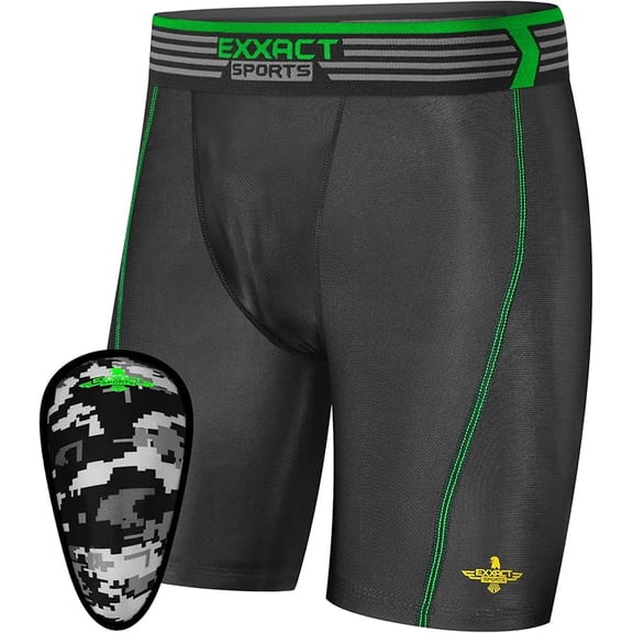 Exxact Sports Youth Compression Shorts with Soft Athletic Cup for Baseball Football Hockey, Boys Cup Underwear with Cup - (Y2XS, Black)