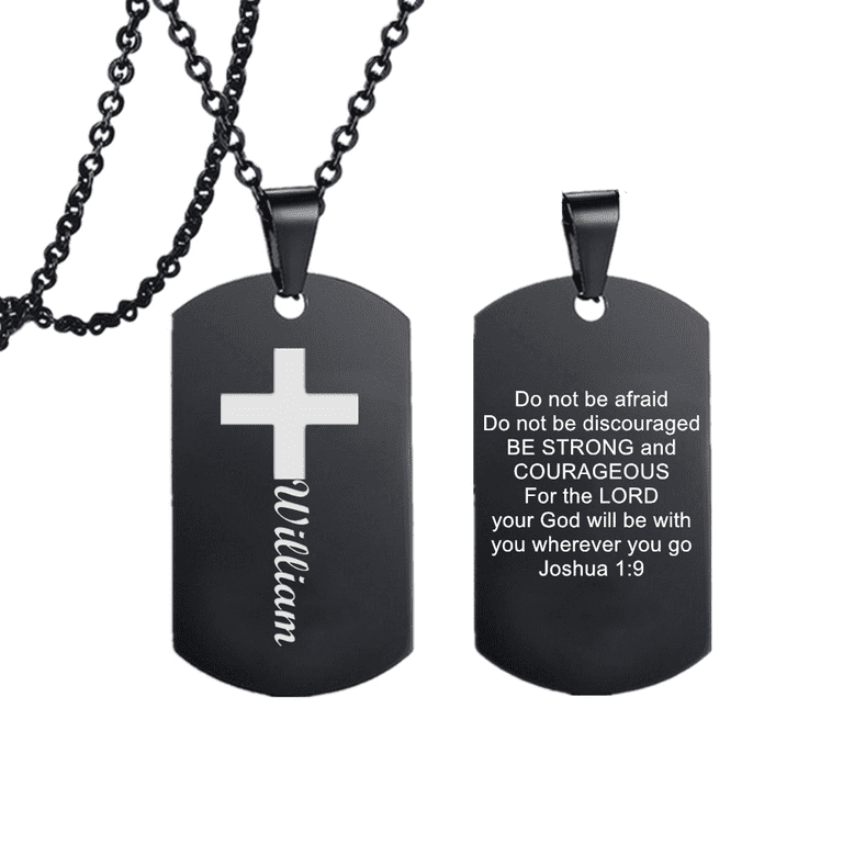 Men's Personalized Cross with Name Bible Verse Joshua 1:9 Pendant,  Stainless Steel Customized Nameplate Necklace Inspirational Jewelry for  Teens Men