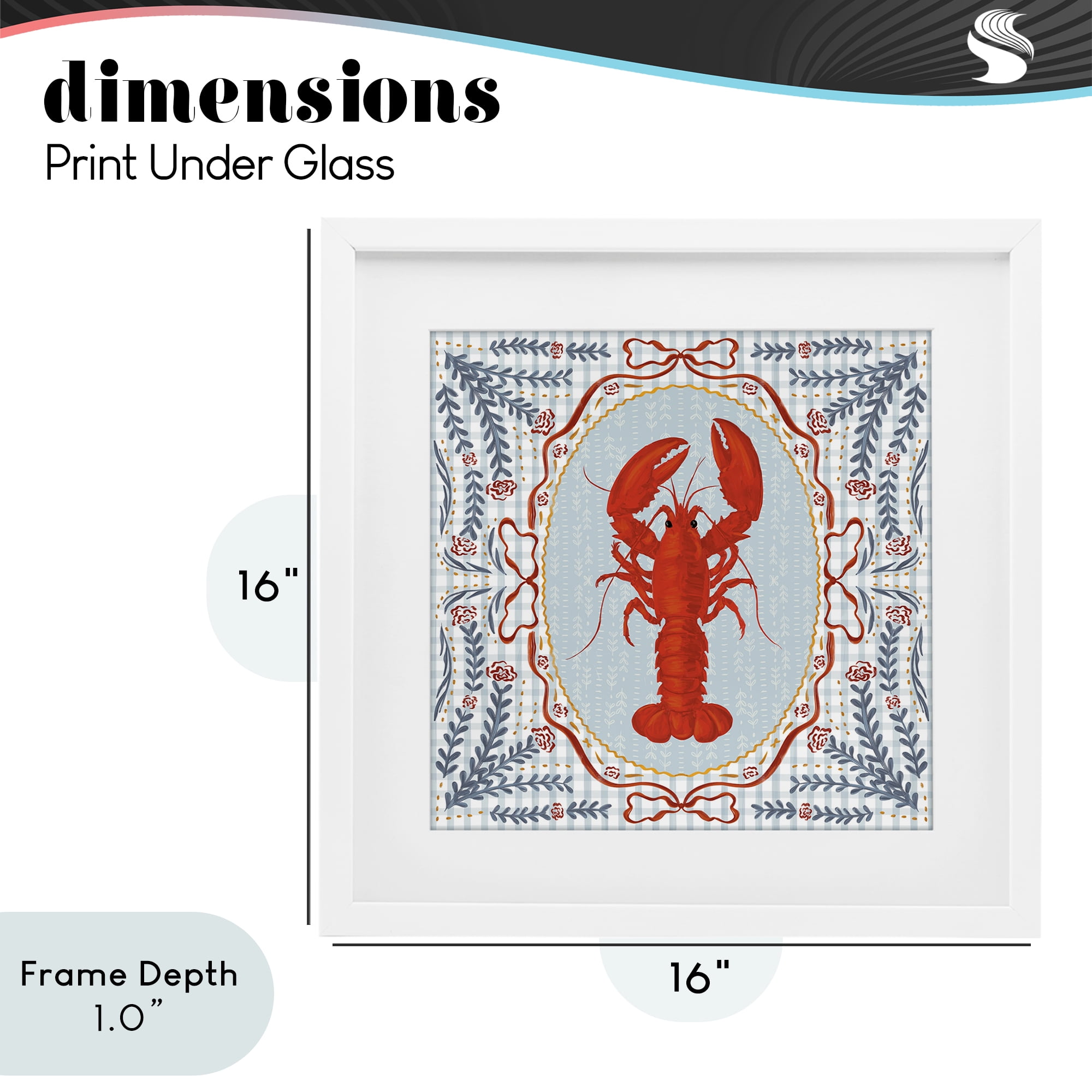 Stupell Industries Lobster Portrait Blue Gingham White Framed Print Under Glass, design by Vero Illustrates
