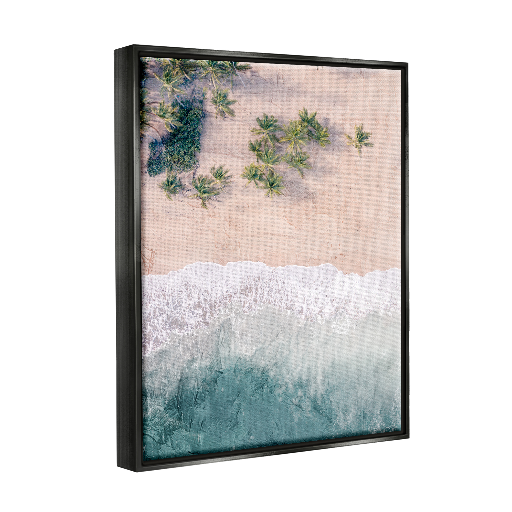 Stupell Industries Aerial Tropical Beach Landscape Painting Black Floater Framed Canvas Art Print Wall Art, 17 x 21