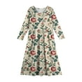 thumbnail image 5 of Abcomgle Girls Long Sleeve Dress Casual A-Line Long Sleeve Maxi Dress Vintage Floral Print Crew Neck Sundresses Beach Swing Dresses with Pockets,Beige, 5 of 5
