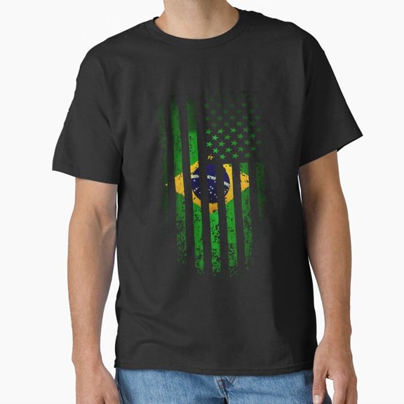 Us Brazil Flag Grunge Dual Heritage Friendship T-Shirt All Size S-5XL