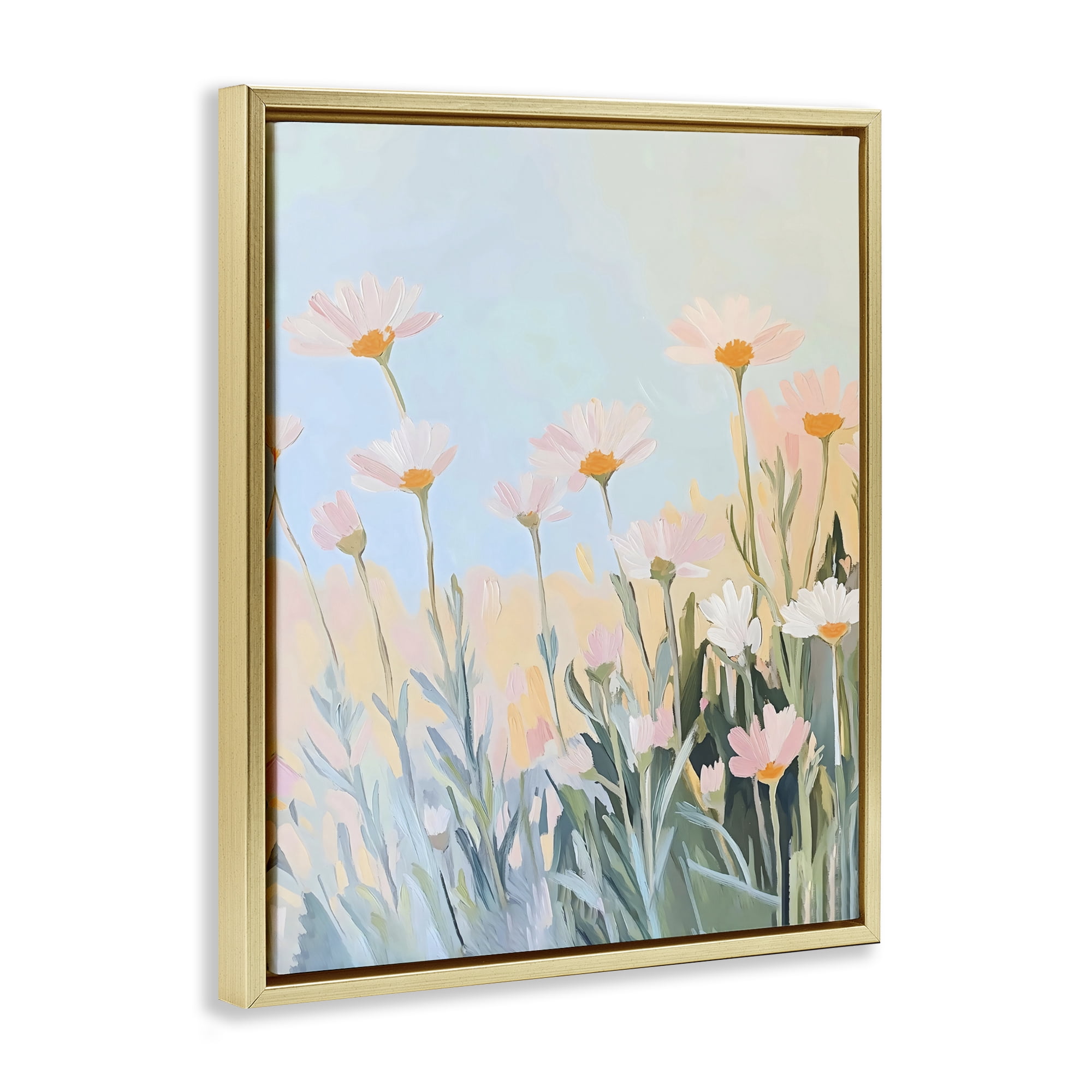 Stupell Industries Pastel Meadow Daisies at Dawn Gold Framed Floater Canvas Wall Art, design by The Prints Vibe