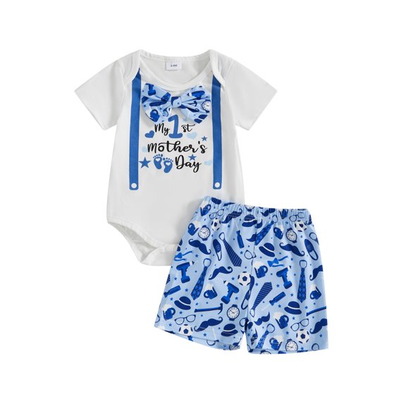 BemeyourBBs Boys Mother's Day Outfit Father's Day Letter Print Jumpsuit and Shorts
