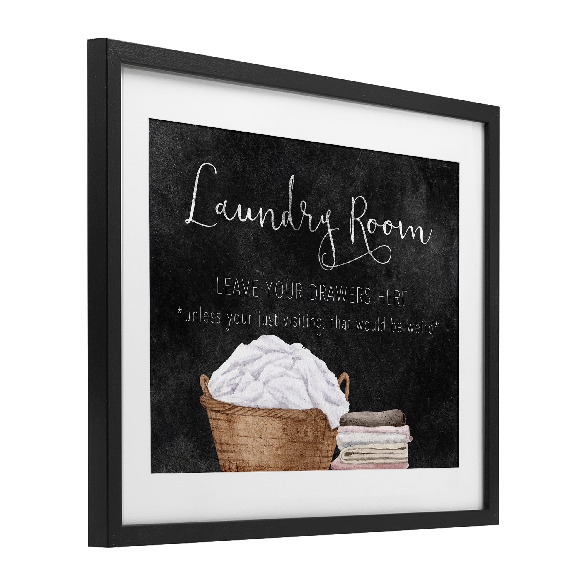 Leave Your Drawers Laundry Black Framed Print Under Glass, design by Kim Allen