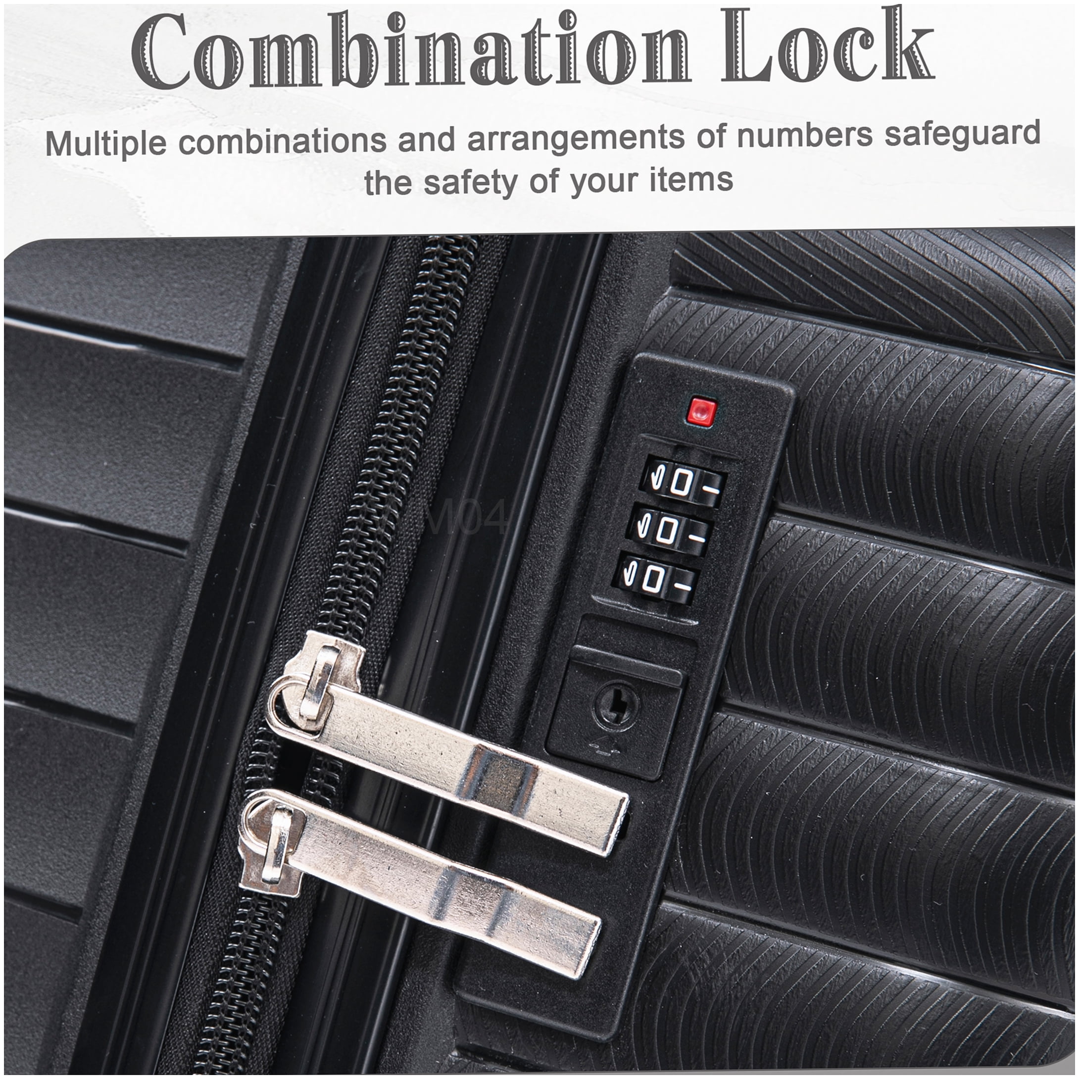 MANGIJOY Polypropylene Spinner Luggage 4-Piece Set, Black Carry-On and Checked Suitcases with Combination Lock and Silent Wheels