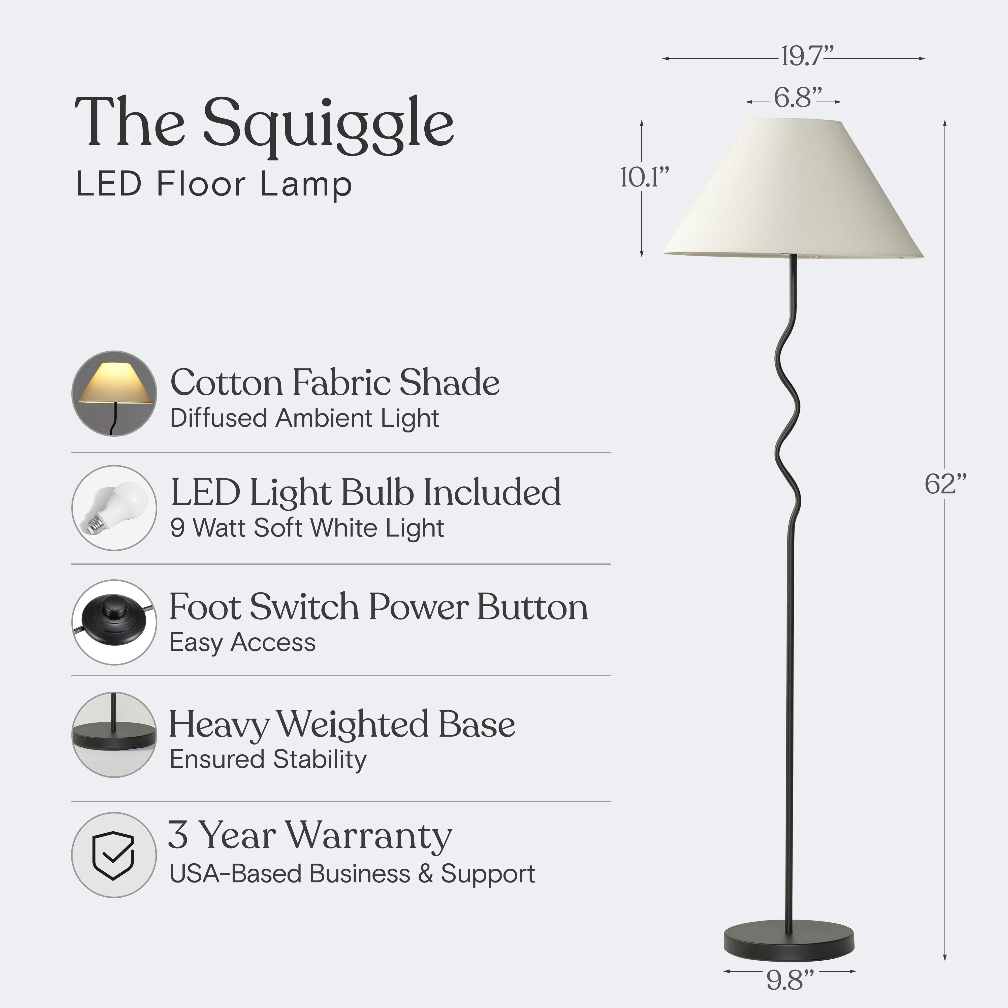 Brightech Squiggle 62" LED Floor Lamp with Twisting Base and Ivory Empire Shade - Black